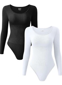 TOB Womens 2 Piece Bodysuits Sexy Ribbed Long Sleeve Crew Neck Stretch Large - Picture 1 of 6