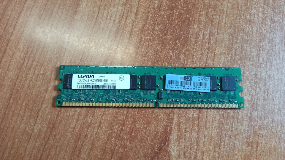 Banco RAM Elpida 1Gb 2RX8 PC2-6400e-666 da 1 Gb DDR2 - Immagine 1 di 1