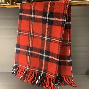 Vtg Faribo Red Tartan Plaid Stadium Blanket Throw 45"x52" Faribault Minn USA - Picture 1 of 8