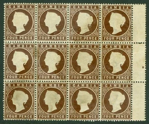 SG 31 Gambia 1886-93. Bloque 4d marrón profundo de 12 CAT £156 - Imagen 1 de 1