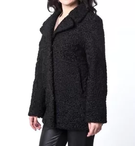 Black natural Persian lamb fur jacket, karakul coat, vintage, size L, for women - Picture 1 of 21