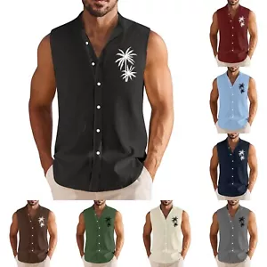Men's Summer Casual Fashion Hawaiian T-Shirt Printed Sleeveless Shirt Tank Tops - Picture 1 of 43