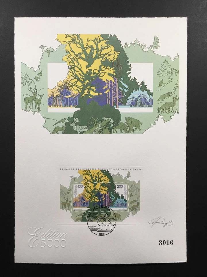 GERMANY ART-EDITION 1997/4 HANDSIGN BY ARTIST!! RARE!! GERMAN FOREST TREES DEER - Image 1 of 4