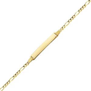 14K Solid Yellow Gold Figaro ID Bracelet 3mm 7.5" - Free Engraving Name Plate - Picture 1 of 2