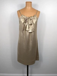 Diane Von Furstenberg Size 2 100% Silk Elicia Shift Dress Metallic Gold Bow - Picture 1 of 13