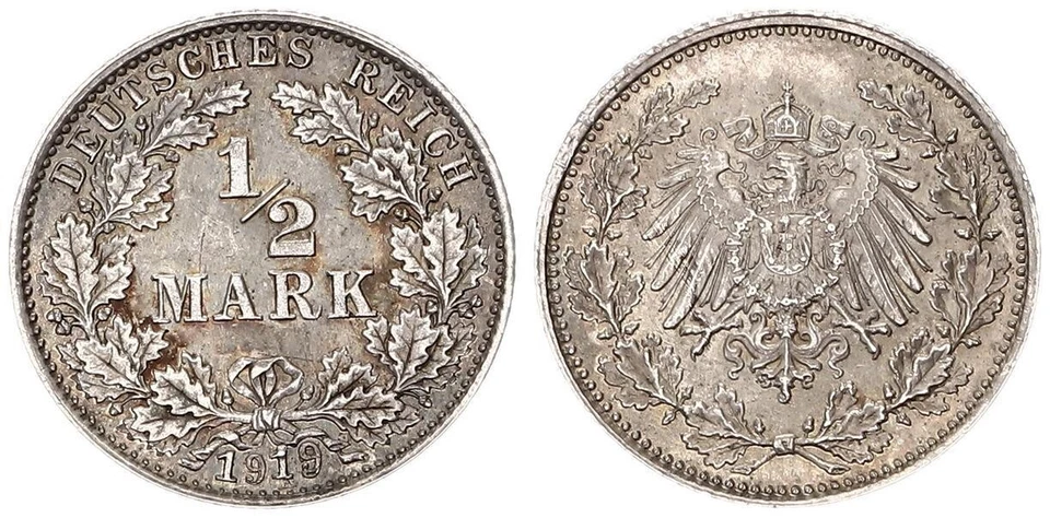 1/2 Mark 1919 Exceptionally Rare Silver Sample Year From 1917 118534 - Image 1 of 1