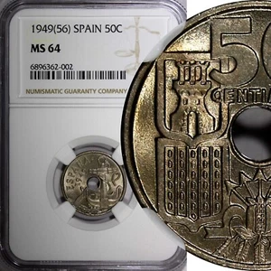 SPAIN Francisco Franco, Caudillo 1949 (56) 50 Centimos NGC MS64 KM# 777 (002) - Picture 1 of 5