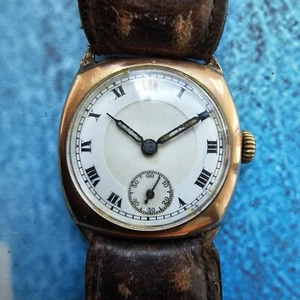 Vintage 9k Solid Gold Cushion EVE Hand-Winding Men's Watch 9ct - Picture 1 of 12