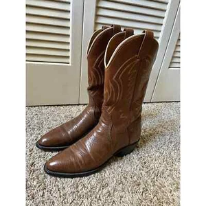 VTG Nocona Boots Made in USA Smooth Brown Leather Cowboy Boots Western Size 10.5 - Picture 1 of 12