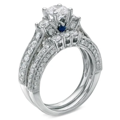 Vera Wang 1/4Ct White Round Cut CZ Halo Wedding Ring Matching 14K White Gold Set - Image 1 of 4
