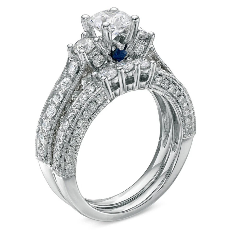 Vera Wang 1/4Ct White Round Cut CZ Halo Wedding Ring Matching 14K White Gold Set - Image 1 of 4
