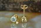 2 Ct Round Real Moissanite Women Art Deco Stud Earrings 14k Gold Plated Silver