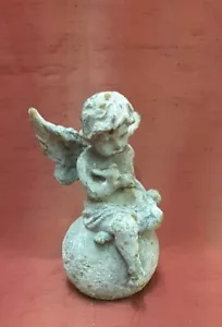 ANGE ET OISEAUX ASSIS SUR BOULE FONTE PATINE ZINC DECO MAISON ET JARDIN 17 CM - Imagen 1 de 6