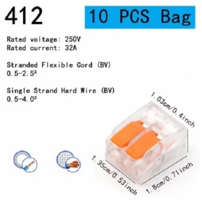 Lot 10 Bornes de connexion électriques 2 entrées à levier - Photo 1/2