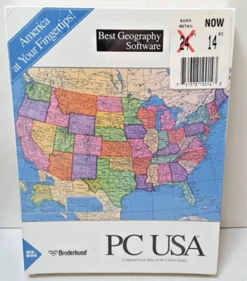 Broderbund PC USA Atlas of the United States, PC DOS 2.0, Vintage, Sealed, NOS - Image 1 of 3