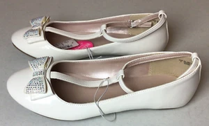 Girls White Flat Party Dress Shoes With Sparkle Bow Children's Place Size 6 - Picture 1 of 11
