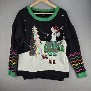 Christmas Sweater Womens Large 33 Degrees 3D Llama Tree Sequin Holiday - Picture 1 of 17