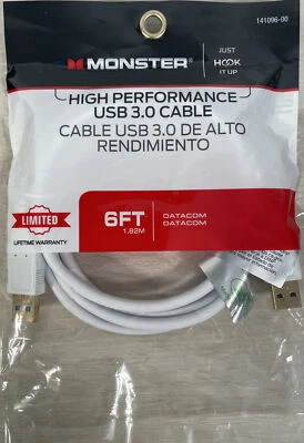 Monster 6FT 1.82M High Performance USB 3.0 Datacom Cable (White) - Image 1 of 2