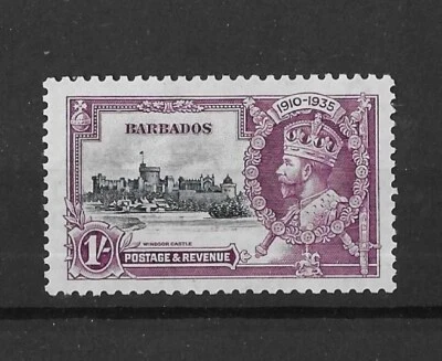 Barbados 1935 1/- Silver Jubilee SG244L Como Nuevo 'Cometa y Tronco' variedad Cat£750 Foto 1 de 3