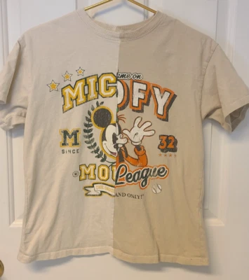 H&M DIVIDED DISNEY | Camiseta de Algodón Medio Mickey Mouse Medio Goofy Talla XS Foto 1 de 4