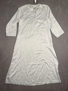 Oscar de la Renta Nightgown Light Blue Satin Long Sleeve Embroidered Large - Picture 1 of 11