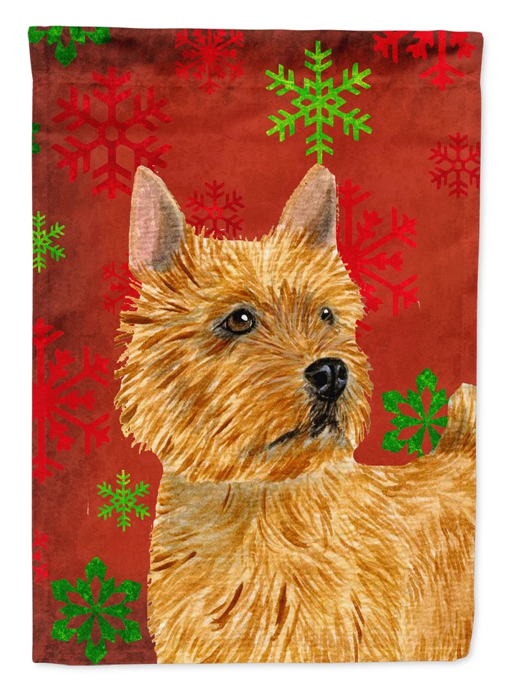Norwich Terrier Rojo Verde Copos de Nieve Vacaciones Navidad Bandera Casa Talla SS4706CHF Foto 1 de 4