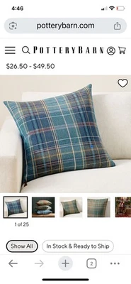 New with tags Pottery Barn Blue Woodrow Plaid Pillow Covers 22". Set Of 2! - Image 1 of 4
