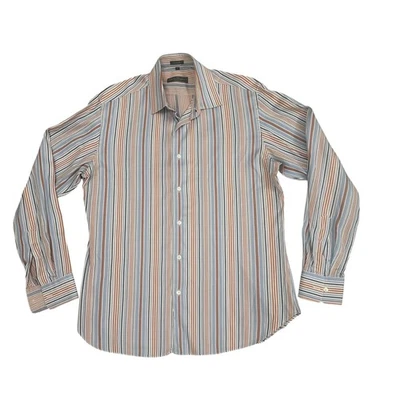 Camisa de Vestir Salvatore Ferragamo Hecha en Italia Naranja Rayas 100% Algodón Para Hombres L Foto 1 de 4