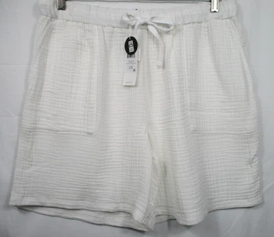 -Nuevo con etiquetas Pantalones Cortos Eileen Fisher Blancos Con Cordón Algodón Orgánico Gasa Alta Talla M Foto 1 de 3