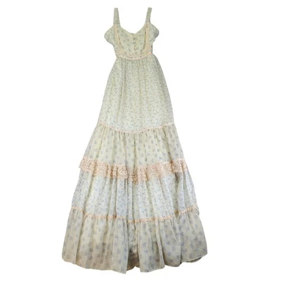 Vestido Gunne Sax de Jessica Años 70 Floral Pradera Maxi 9 De Colección Falda en Niveles Aciano Foto 1 de 4