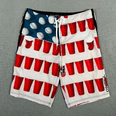 O'Neill Board Shorts Mens 36 Beer Pong USA Flag Patriotic 11" Swim Stretch Surf - Image 1 of 4
