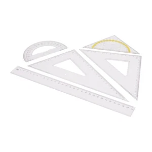 Schullineal Set 5 teilig Lineal 30 cm Geodreieck Rundlineal Winkelmesser NEU - Bild 1 von 2