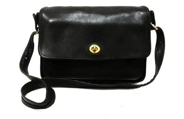 Bolso Bandolera Coach Vintage RETRO Clásico Años 80 Compartimento Solapa Cuero Negro Foto 1 de 1