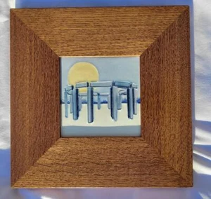 Ephraim Faience Arts & Crafts Pottery Stonehenge Framed Ceramic Tile - Picture 1 of 1