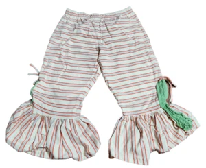 Bercot Boutique Girls Pants Capris Size 6 Stripe Boho Ruffle Orange Green Yellow - Picture 1 of 2