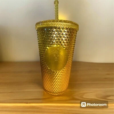Starbucks Gold Yellow Studded Tumbler Cup Europe Release 2020 Grande 16oz Foto 1 de 4
