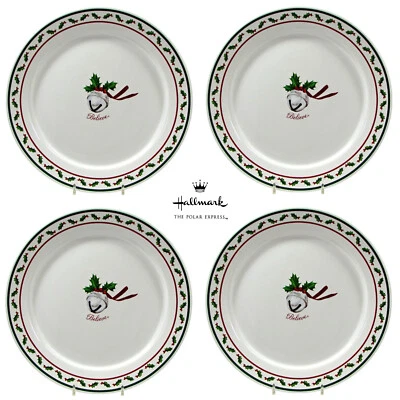 Hallmark POLAR EXPRESS 10" Conjunto de Prato de Jantar 4P Natal Holly Bell Believe Estado Perfeito - Imagem 1 de 4