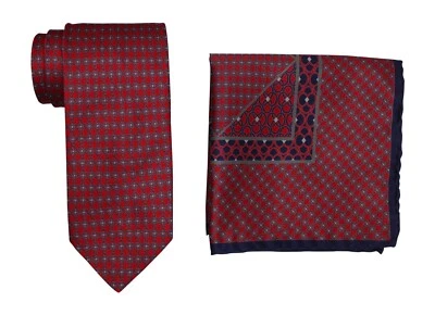 Italo Ferretti Satin Red Geometric Tie and Pocket Square Set - Image 1 of 2