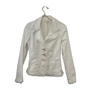 Cache Blazer Jacke Off White Frayed Denim Gr. 2 Crop Short Length - Bild 1 von 7