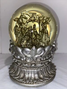 Beautiful Christmas Nativity Globe Music Box  Silver Glitter Large 9” EUC - Picture 1 of 10