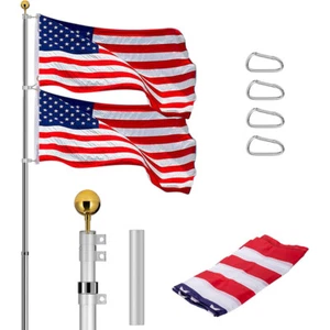 25FT Telescoping Flag Pole Aluminum Outdoor FlagPole w/ 3x5 Polyester Flag &Ball - Picture 1 of 6