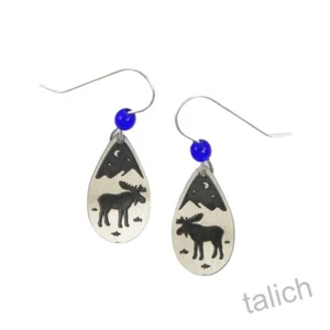 Sienna Sky Earrings Black and Silver Moose Small Teardrop Lightweight Unique - Picture 1 of 4