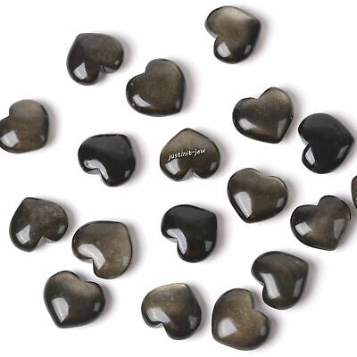 25mm Obsidian Puffy LOVE Hearts Gemstone Crystal Healing Reiki  Worry Stone • 3.04€