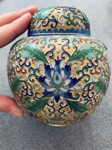 Chinese CLOISONNE Enamel 5 In With Lid Ginger Jar Antique China Made - Picture 1 of 6