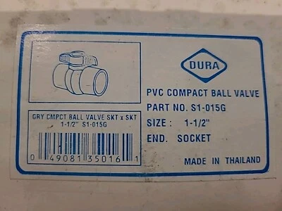 DURA 1-1/2 in. Gray PVC Compact Ball Valve, Sch 80, Socket/Slip/Solvent - Image 1 of 4