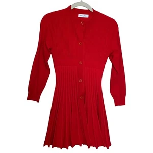 Smiling Pinker Dress Girls 5-6 Red Pleated Long Sleeve Button Front Knit Sweater - Picture 1 of 12