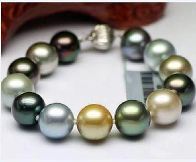 HUGE 7.5"10-11MM NATURAL SOUTH SEA GENUINE BLACK GOLD MULTICOLOR PEARL BRACELET - Image 1 of 3