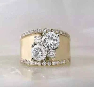 1.50Ct Round Real Moissanite Thick Wide Wedding Band Ring 14k Yellow Gold Plated - Picture 1 of 5