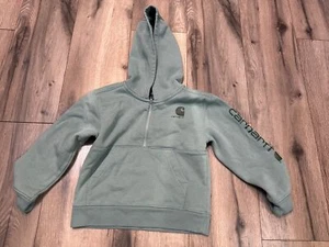 Carhartt Kids Green Zip-Up Hoodie Size 4T With Logo Print On Sleeve & Chest - Picture 1 of 3