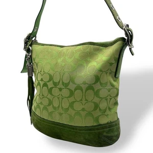 Coach Schultertasche Signature grün Canvas Leder echt aus Japan - Bild 1 von 24